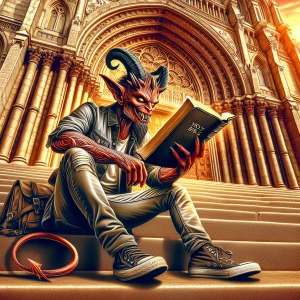A digital airbrushed illustration of a beautiful Demon , sitting...