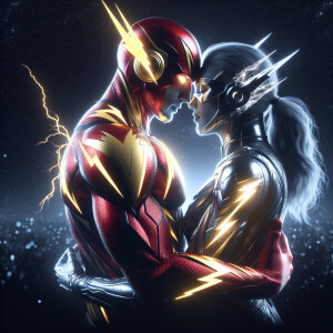 Two heroes flash and storm, united in a timeless embrace, defy t...