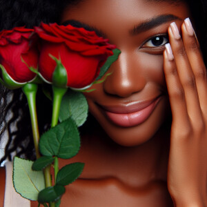 Image of face of a very  beautiful lady who is in love and cover...