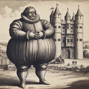 Photograph from 1520 of a chubby king standing outside of his ca...