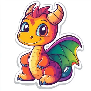 Design a cute, cartoon-style dragon sticker graphic featuring vibrant colors and a pristine white background, suitable for printing or digital use.