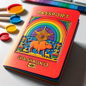 Rainbow passport of Copper bull and minions kingdom with red tex...
