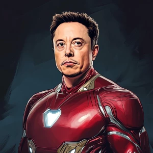 Elon Musk as Iron Man in New Year's style. Use carton style.