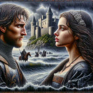A photorealistic, glossy wet oil painting depicting the heart-wr...