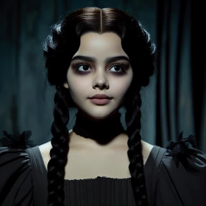 Create an image of Jenna Ortega portraying the character Wednesd...