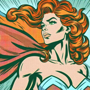 A Retro Halftone Heroics portrayal of ginger haired female, insp...