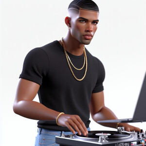 3D image of a Handsome LIGHT SKIN African American young DJ. He...
