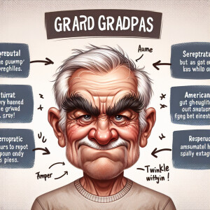 caricature of a 95 year old mad American grandpa posing for the...