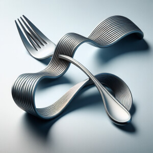 Abstract version of fork and spoon crossing each other