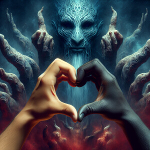 (CLOSEUP) two hands coming together to make a heart, through it...