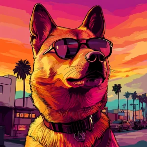 MEME DOGE in GTA art style — — in the style of a Grand Theft Au...