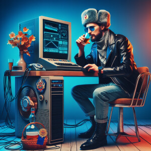 Russian skuf with vodka at the PC