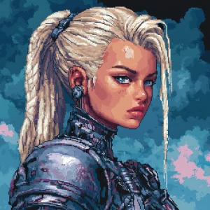 Create a digital image of a female character in a 16-bit art sty...