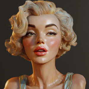 Animated jerky 3d character, a (Marilyn Monroe) in the style of...