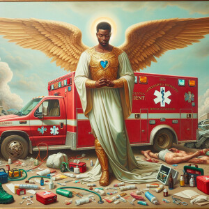Create a realistic 3D oil painting depicting a scene of emergenc...