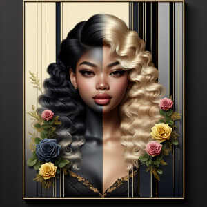 Create a vertical 3-D portrait of a light-skinned African-Americ...