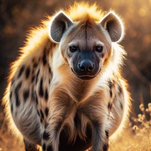 A heavily pregnant hyena that is super furry