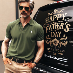 2,The man is wearing a green polo shirt and khaki pants, with su...