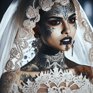 A beautiful Hispanic female vampire with tattoos, getting marrie...
