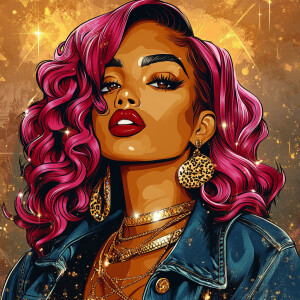 A bold vector glossy polished illustration of an Afro-American w...