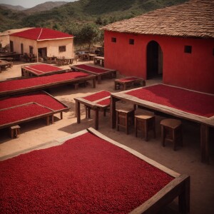 Yeni archtitecture on a Yemeni coffee farm, tables spread our fo...