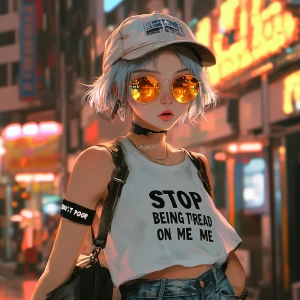 young, rebellious anime-style character. The character should ha...