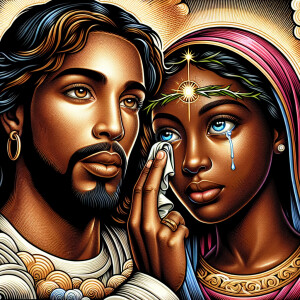 Ensure that the image distinctly represents both Jesus Christ an...