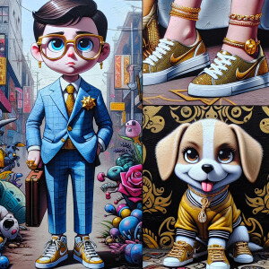 Street art style hip hop Charlie Brown wearing a business suit a...
