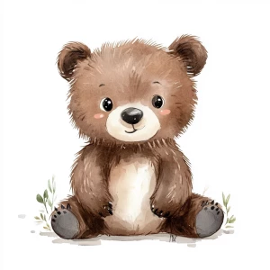 Simple style, watercolor illustration, baby bear
 looking forwa...