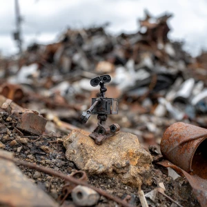 A small black silhouette of a robot arm like a wall-e is stickin...