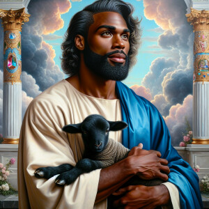 Oil painting of an African-American man resembling Jesus Christ,...