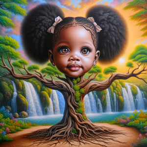 Create a hyper-realistic 3-D oil painting of a tree with a fulle...
