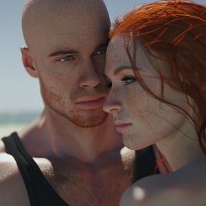 A photorealistic high resolution image. Light ginger haired fema...