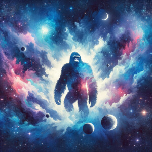 A cosmic outer space pretty watercolor graphic splattered on the...