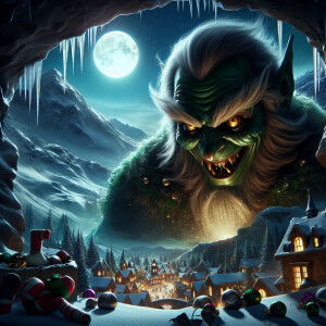 "In the icy shadows of Mount Crumpit, the evil Grinch stands, hi...