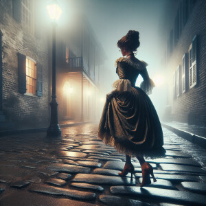 Wench in high heels  on an old Charleston cobble stone street ea...