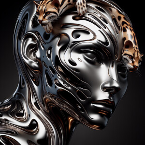 an image of a woman’s head featuring an ocelot pattern, in the s...