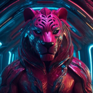 Human-Lion hybrid Alien with extra huge muscles and veins poppin...