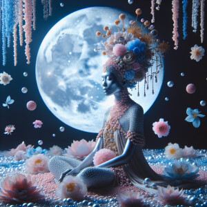 "Create an image of a majestic light skin Hawaiian woman whose f...