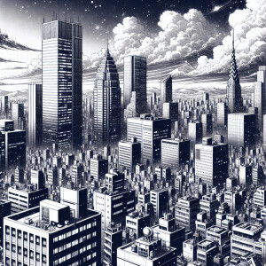 Skycrapers building manga monochrome