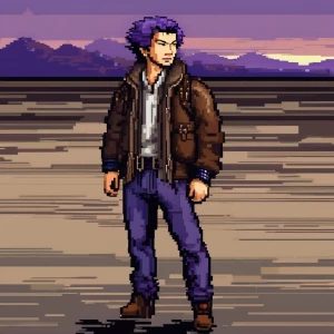 Design a 64x64 pixel art sprite depicting a male adventurer faci...