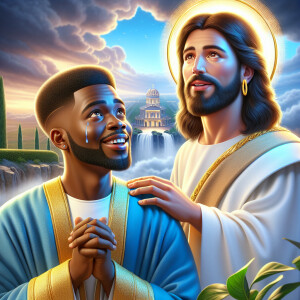 Create a 3D realistic artwork featuring the phrase 'Jesus Saves'...