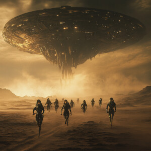 A group of extraterrestrial beings with sleek, metallic skin and...