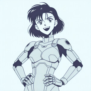 1990s anime screencap, girl a plugsuit, standing with hands on h...