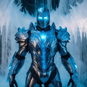Full-body image of a menacing villain known as the Ice Reaper, a...
