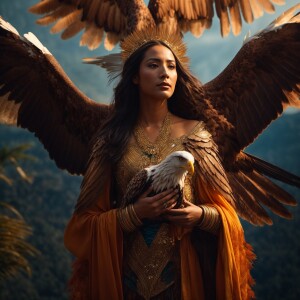 Create an image of an Eagle Goddess, embodying nobility with exp...