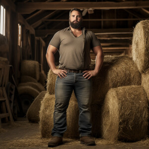 Create an image of a well-built man weighing 255 pounds with str...