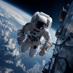 Create an image of an astronaut wearing a space suit, visibly fl...