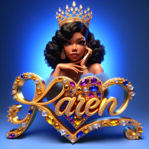 VCraft a 3-D image showcasing the name 'KAREN' in a luxurious go...