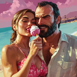 White muscular thin man with beard, big chin, smile and cheekbon...